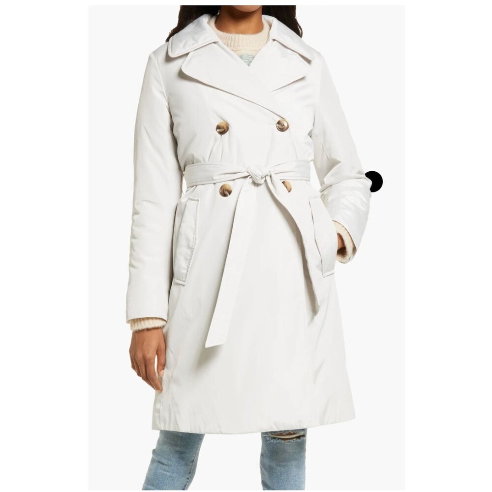 SAM EDELMAN Double Breasted Puffer Trench Rain Coat S Light Sand Long NWT B28